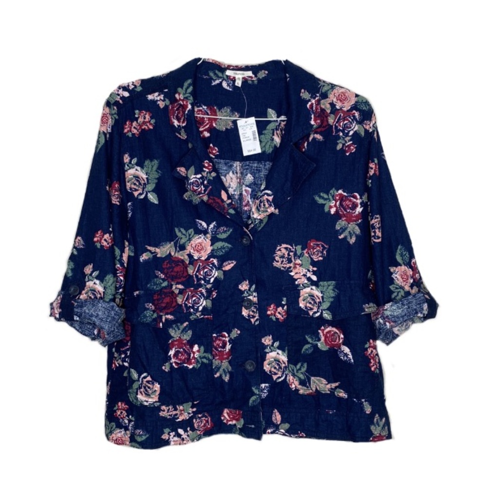 Maurices NWT Floral Roll Sleeve Button Down